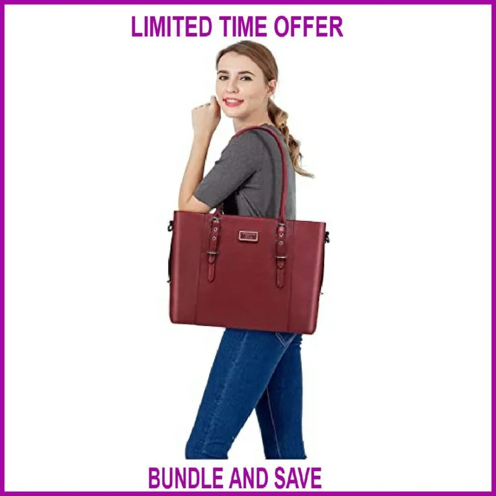 Large PU Leather Laptop Tote Bag Waterproof Business Briefcase Shoulder Bag